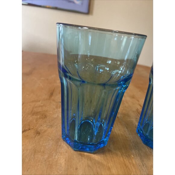 Set of 2 IKEA  Teal Glass Tumbler 9 Panel 20774 Made in Russia 5.5 inch No Chips - Picture 2 of 5